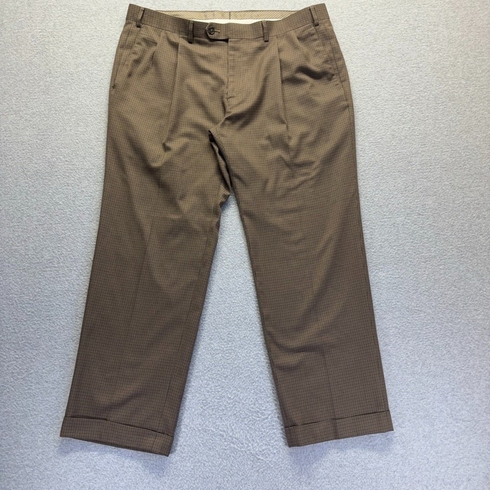 Lauren Ralph Lauren Dress Pants Mens 38X29 Brown Plaid Cuffed Leg Pleated